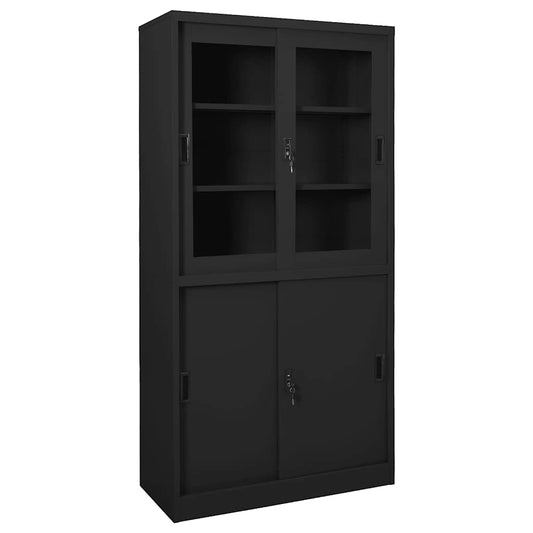 vidaXL Office Cabinet | Anthracite | Steel, Tempered Glass | 90 x 40 x 180 cm