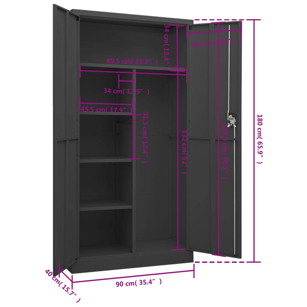 vidaXL Locker Cabinet | Anthracite | Steel | Locker Cabinet | Rectangular