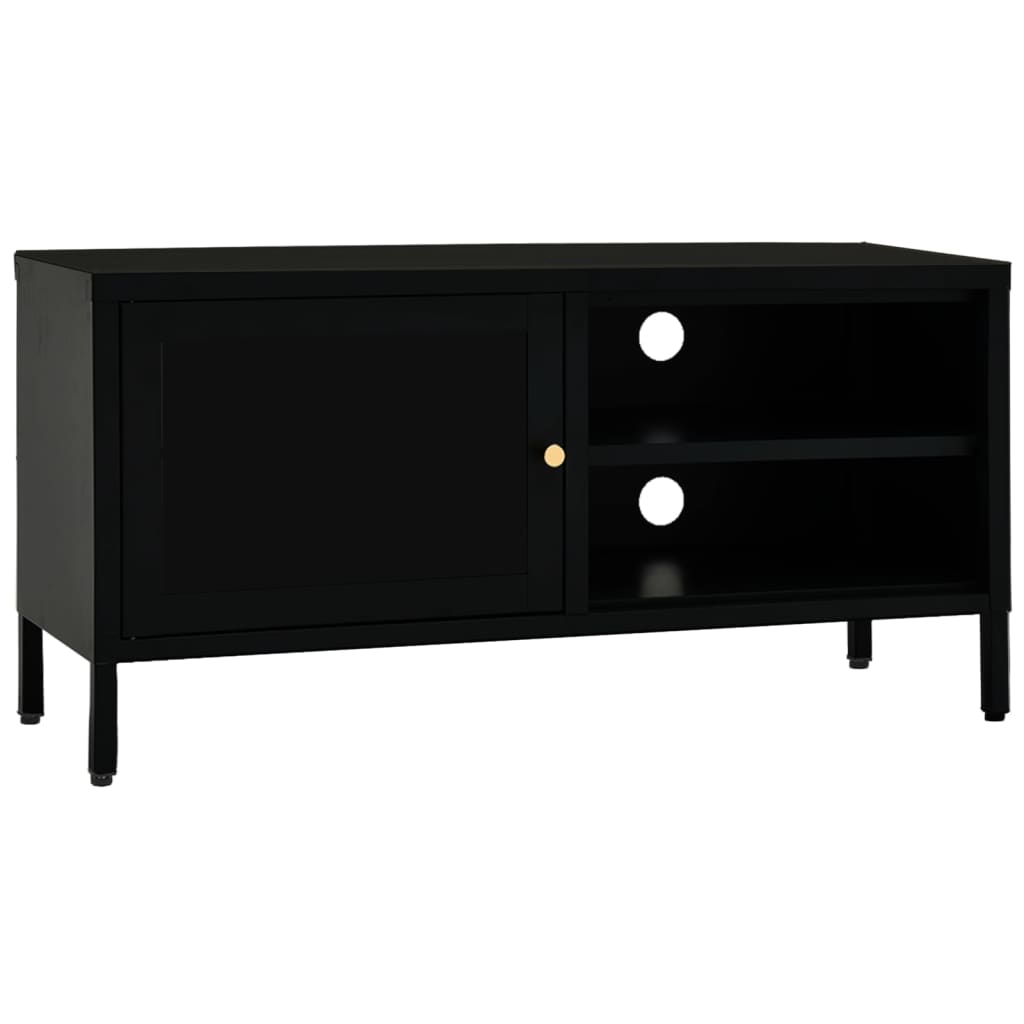 vidaXL TV Cabinet | Black | Black powder-coated steel, tempered glass
