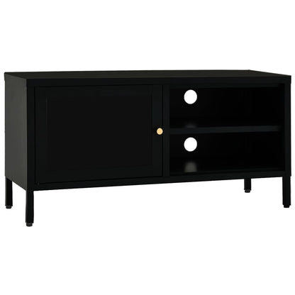 vidaXL TV Cabinet | Black | Black powder-coated steel, tempered glass