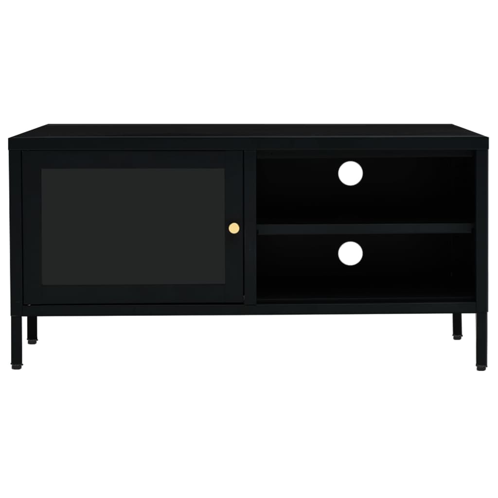 vidaXL TV Cabinet | Black | Black powder-coated steel, tempered glass