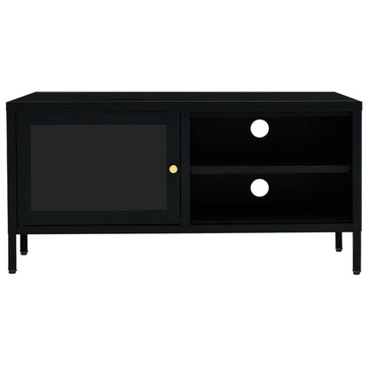 vidaXL TV Cabinet | Black | Black powder-coated steel, tempered glass