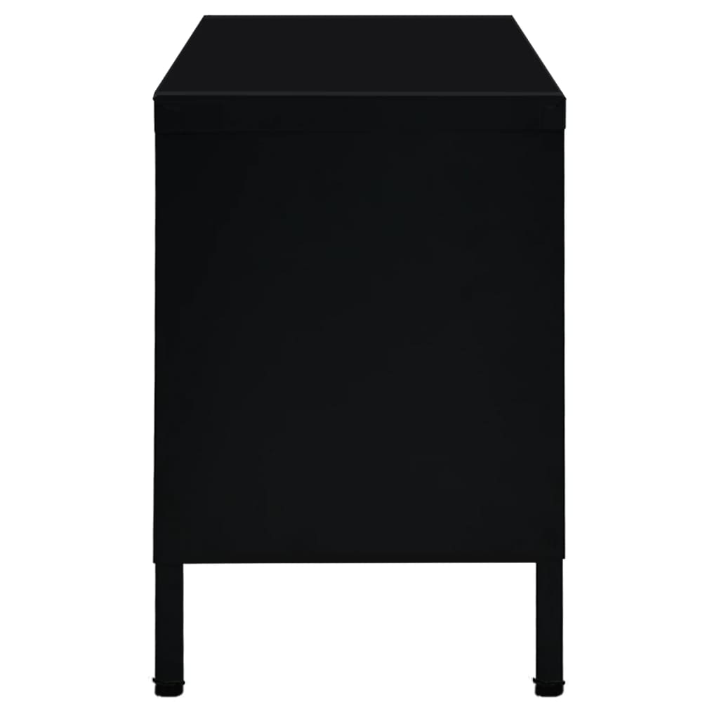 vidaXL TV Cabinet | Black | Black powder-coated steel, tempered glass