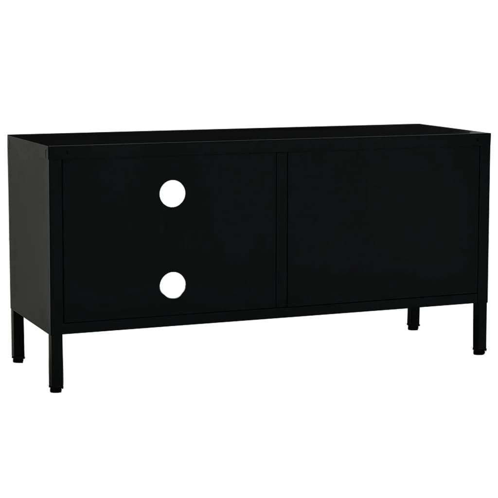 vidaXL TV Cabinet | Black | Black powder-coated steel, tempered glass