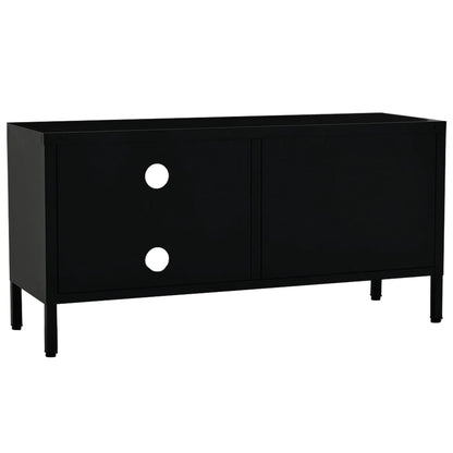 vidaXL TV Cabinet | Black | Black powder-coated steel, tempered glass