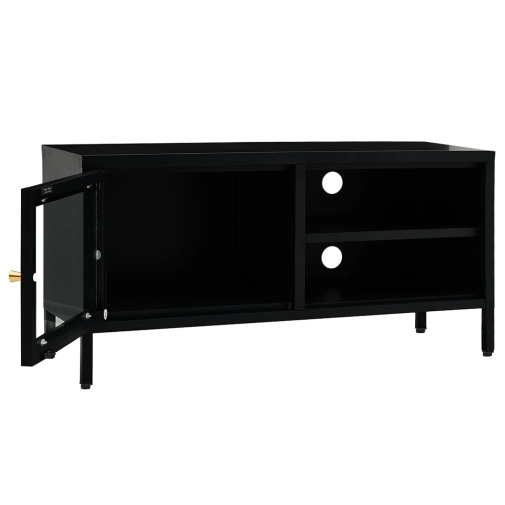 vidaXL TV Cabinet | Black | Black powder-coated steel, tempered glass