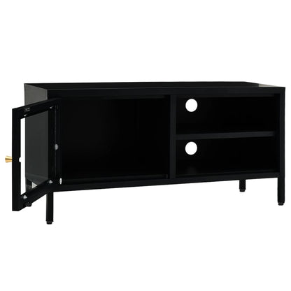 vidaXL TV Cabinet | Black | Black powder-coated steel, tempered glass