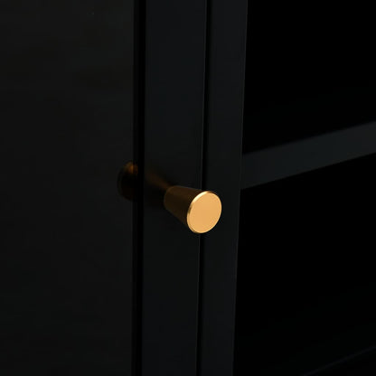 vidaXL TV Cabinet | Black | Black powder-coated steel, tempered glass