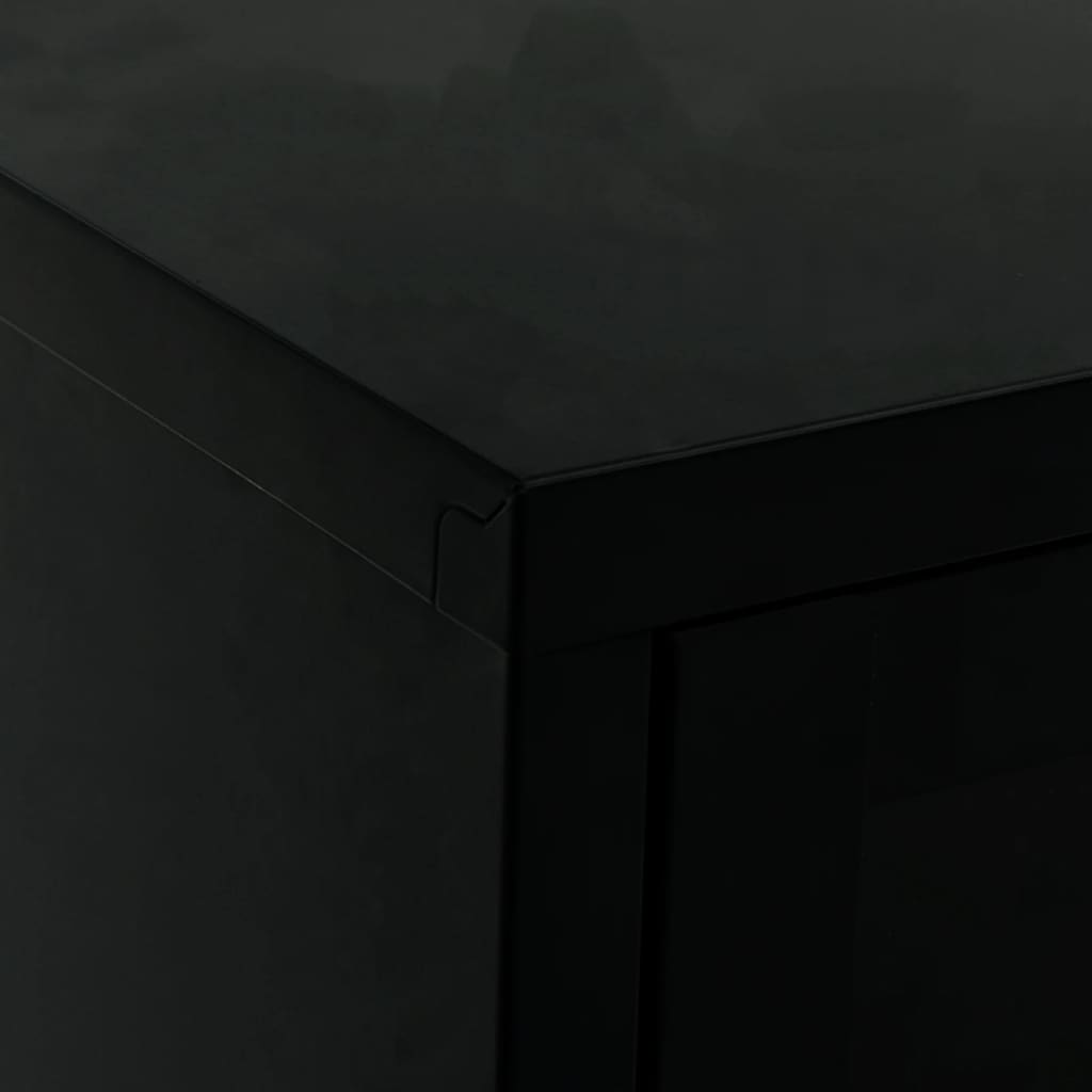 vidaXL TV Cabinet | Black | Black powder-coated steel, tempered glass