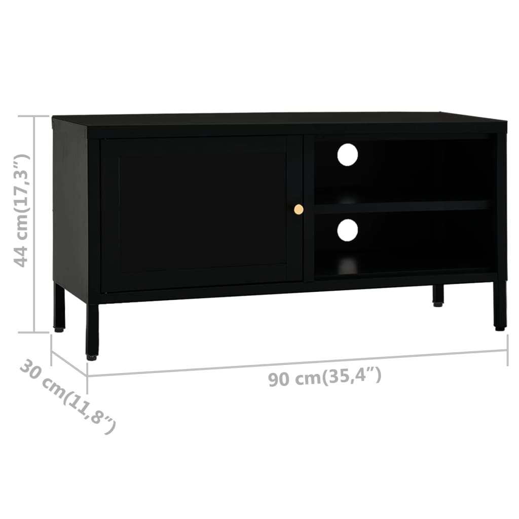 vidaXL TV Cabinet | Black | Black powder-coated steel, tempered glass