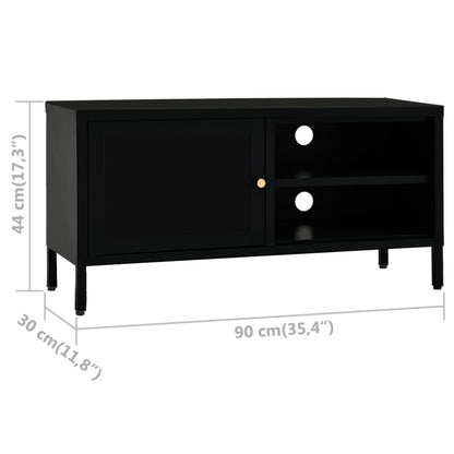 vidaXL TV Cabinet | Black | Black powder-coated steel, tempered glass