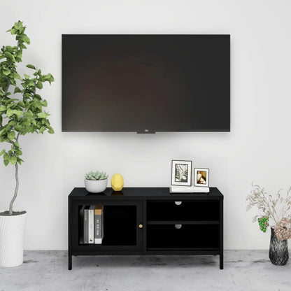 vidaXL TV Cabinet | Black | Black powder-coated steel, tempered glass