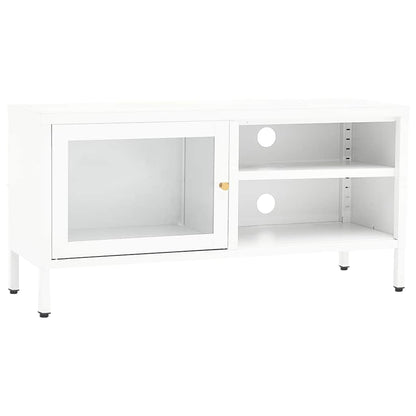 336056 vidaXL TV Cabinet White 90x30x44 cm Steel and Glass