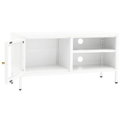 336056 vidaXL TV Cabinet White 90x30x44 cm Steel and Glass