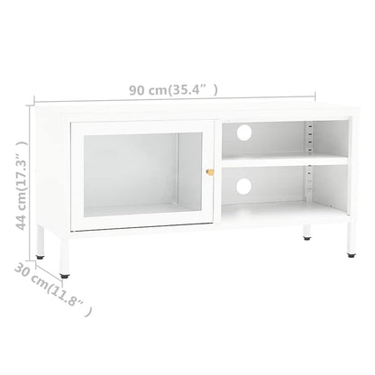 336056 vidaXL TV Cabinet White 90x30x44 cm Steel and Glass