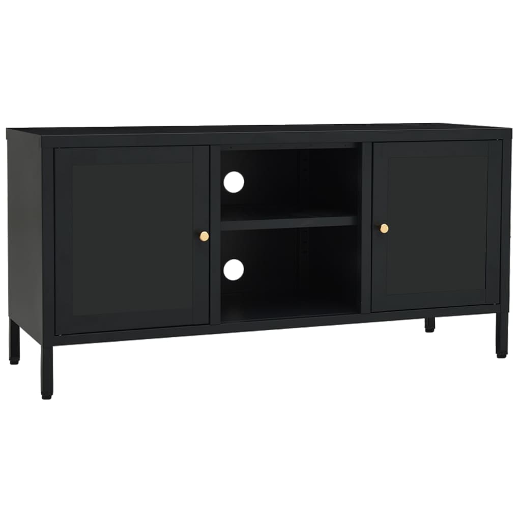 vidaXL TV Cabinet | Black | Black powder-coated steel | Medium | Adjustable Feet