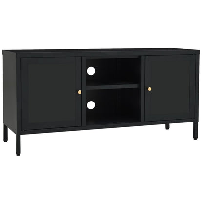 vidaXL TV Cabinet | Black | Black powder-coated steel | Medium | Adjustable Feet