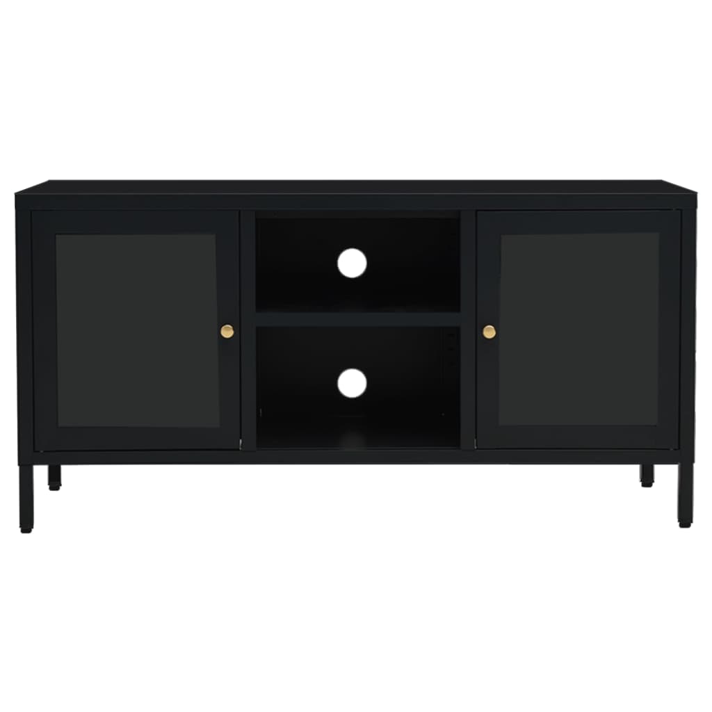 vidaXL TV Cabinet | Black | Black powder-coated steel | Medium | Adjustable Feet