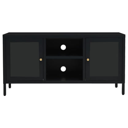 vidaXL TV Cabinet | Black | Black powder-coated steel | Medium | Adjustable Feet