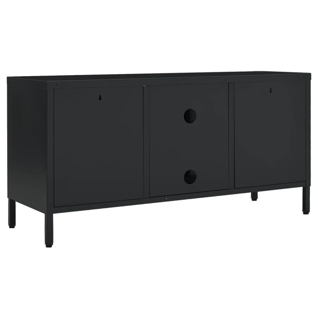 vidaXL TV Cabinet | Black | Black powder-coated steel | Medium | Adjustable Feet