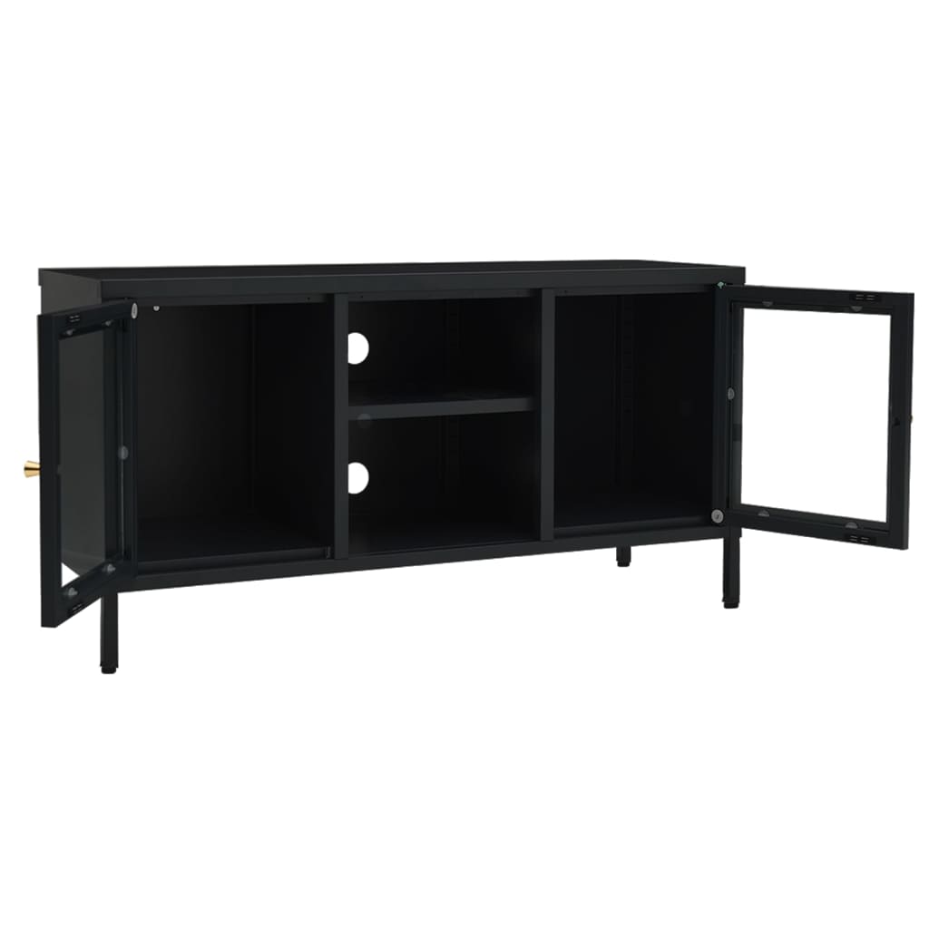 vidaXL TV Cabinet | Black | Black powder-coated steel | Medium | Adjustable Feet
