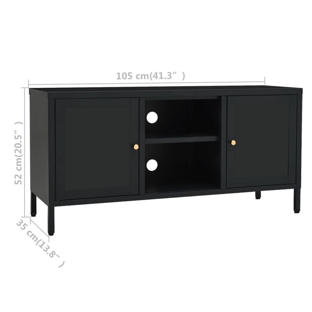 vidaXL TV Cabinet | Black | Black powder-coated steel | Medium | Adjustable Feet