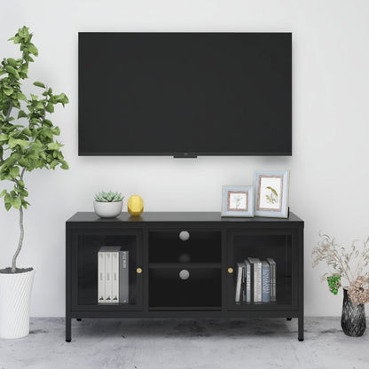 vidaXL TV Cabinet | Black | Black powder-coated steel | Medium | Adjustable Feet
