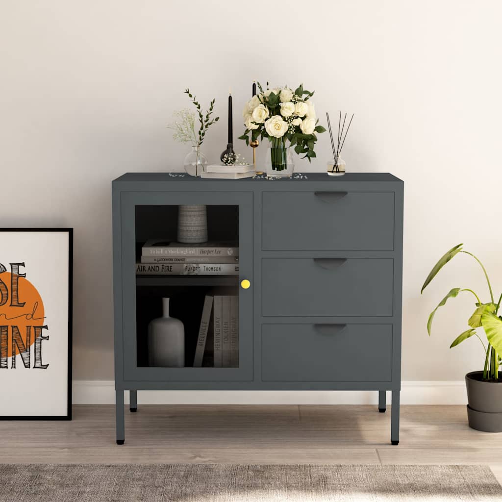 336075 vidaXL Sideboard Anthracite 75x35x70 cm Steel and Tempered Glass