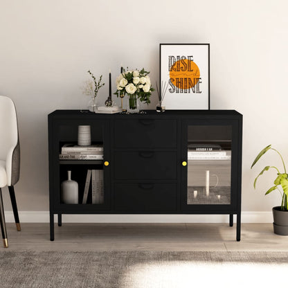 vidaXL Sideboard | Black | Steel, tempered glass | Medium | Sideboard