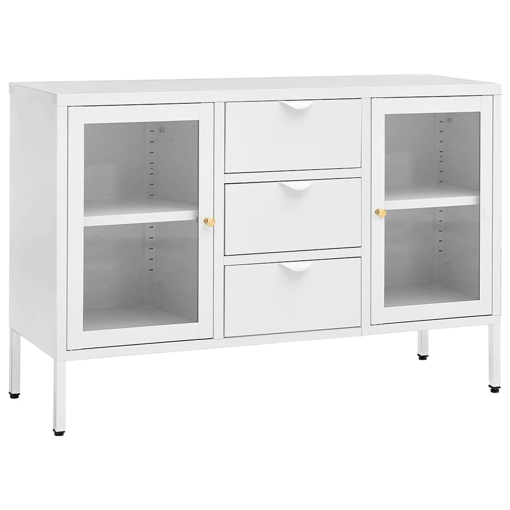 336077 vidaXL Sideboard White 105x35x70 cm Steel and Tempered Glass