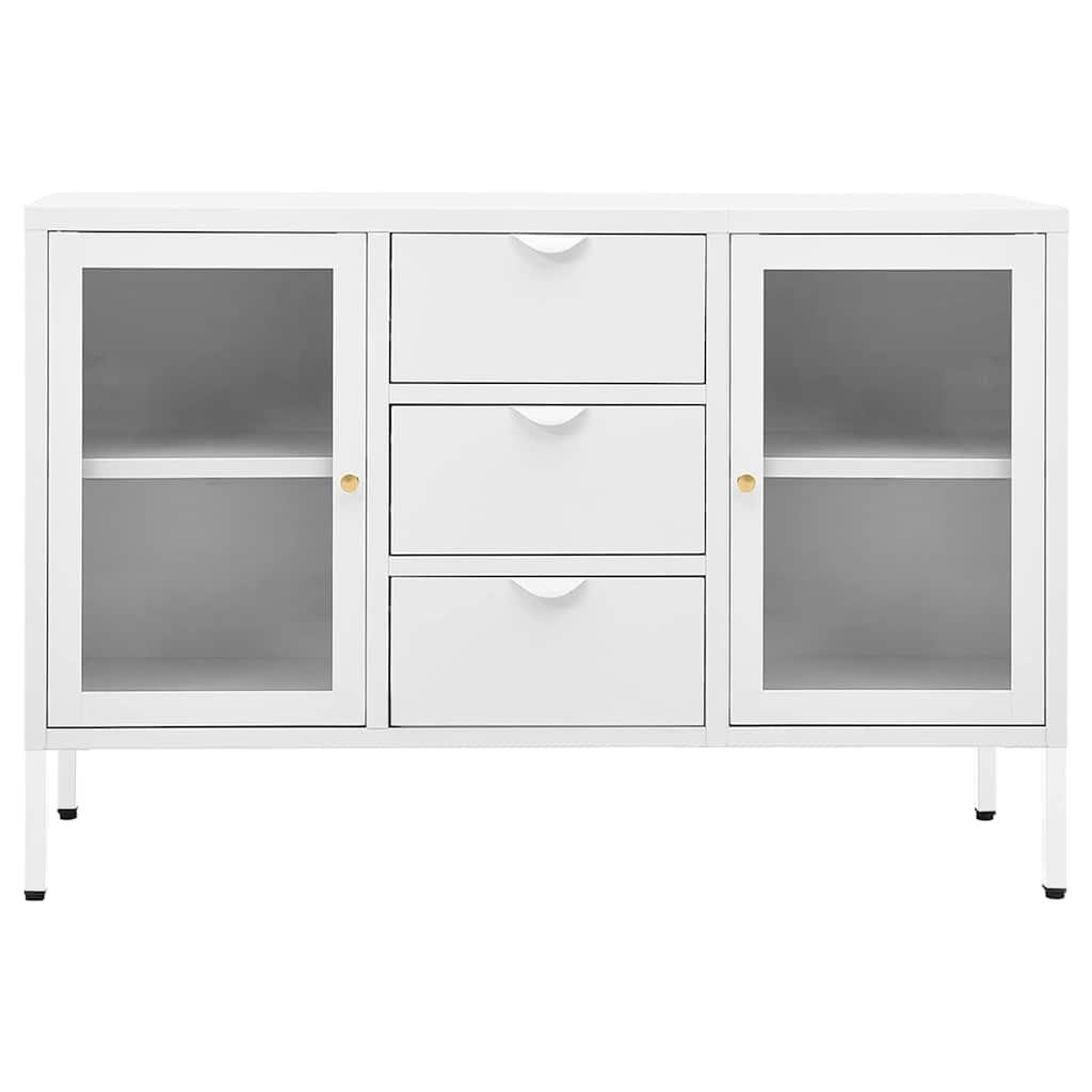 336077 vidaXL Sideboard White 105x35x70 cm Steel and Tempered Glass