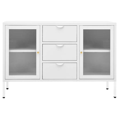 336077 vidaXL Sideboard White 105x35x70 cm Steel and Tempered Glass