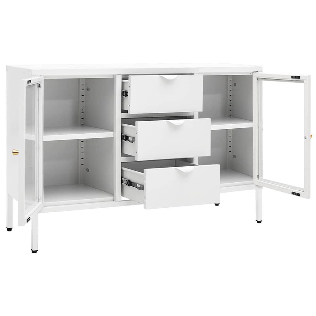 336077 vidaXL Sideboard White 105x35x70 cm Steel and Tempered Glass