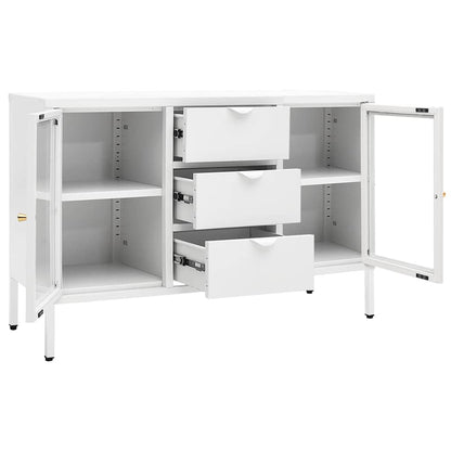 336077 vidaXL Sideboard White 105x35x70 cm Steel and Tempered Glass