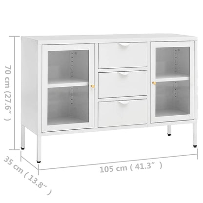 336077 vidaXL Sideboard White 105x35x70 cm Steel and Tempered Glass