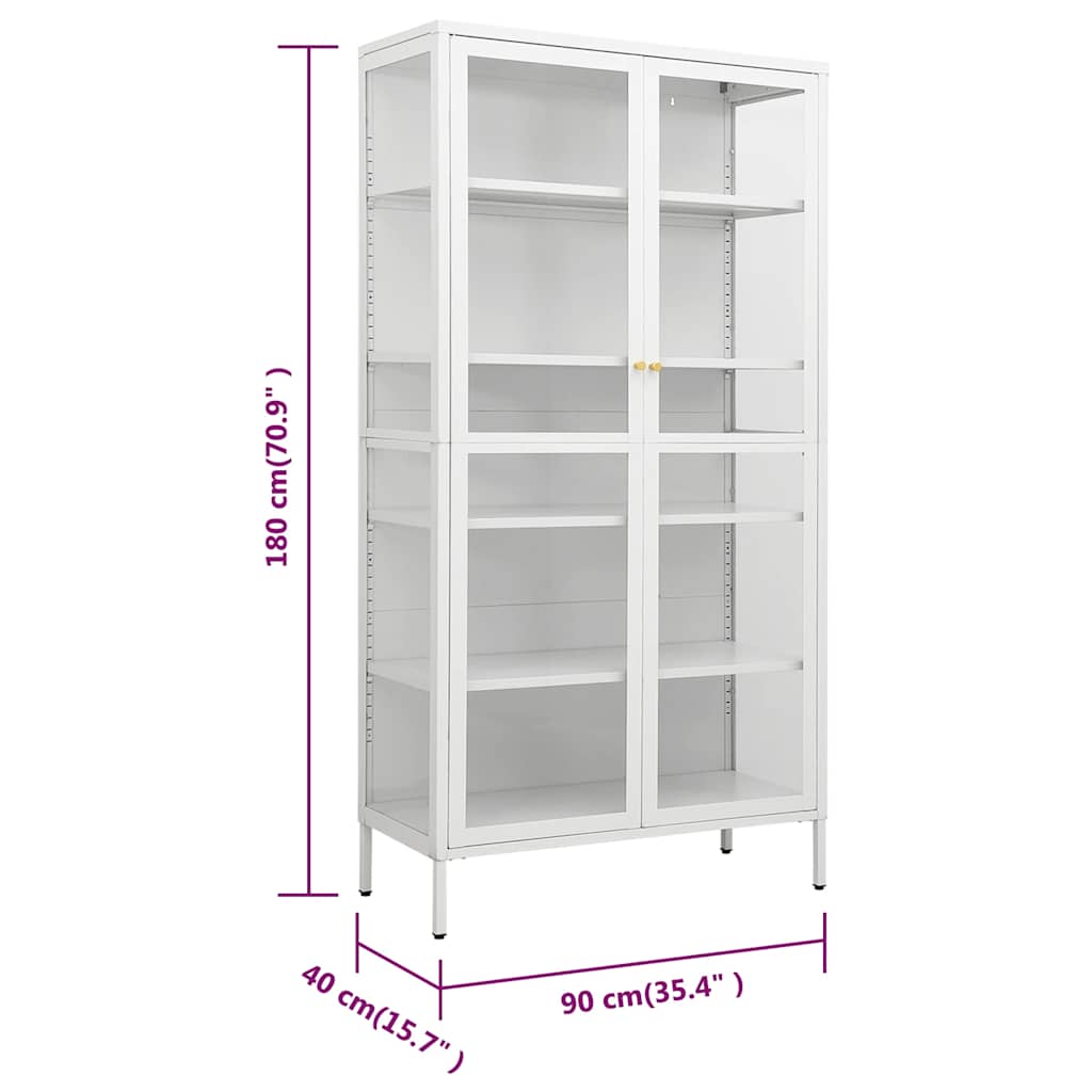 vidaXL Display Cabinet White 90x40x180 cm Steel and Tempered Glass