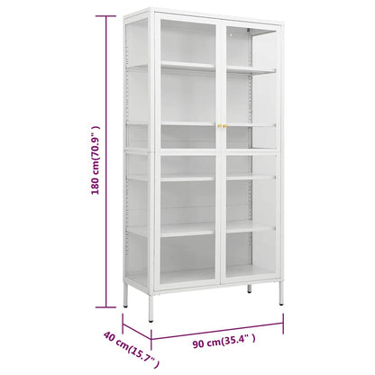 vidaXL Display Cabinet White 90x40x180 cm Steel and Tempered Glass
