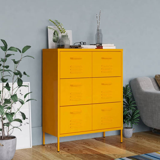vidaXL Drawer Cabinet | Mustard Yellow | Steel | Medium | Ball-Bearing
