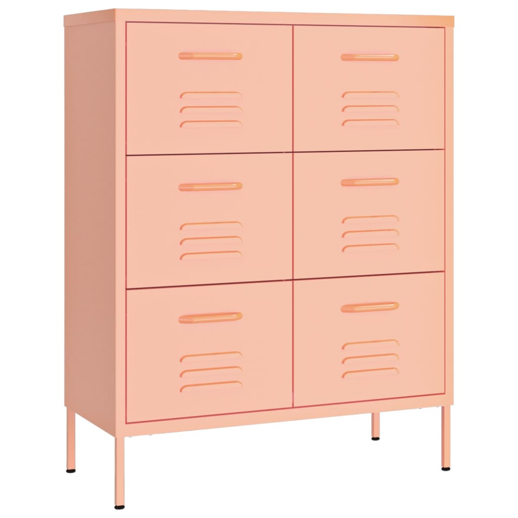 vidaXL Drawer Cabinet | Pink | Steel | Large | Drawer Cabinet | Rectangular