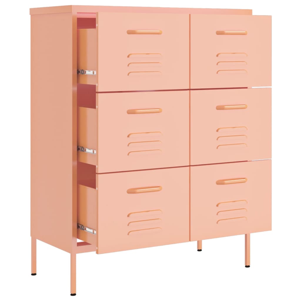 vidaXL Drawer Cabinet | Pink | Steel | Large | Drawer Cabinet | Rectangular