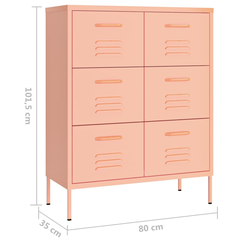 vidaXL Drawer Cabinet | Pink | Steel | Large | Drawer Cabinet | Rectangular