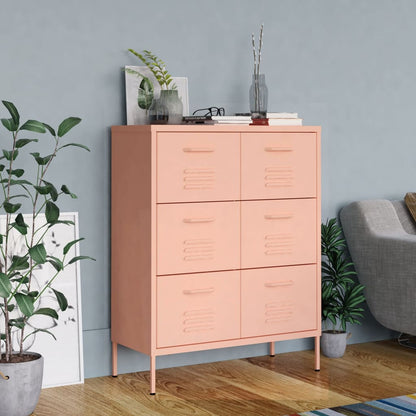 vidaXL Drawer Cabinet | Pink | Steel | Large | Drawer Cabinet | Rectangular