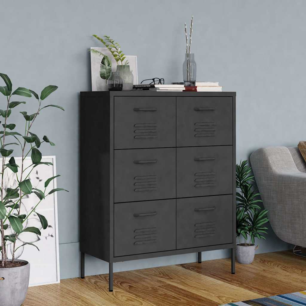 336150 vidaXL Drawer Cabinet Anthracite 80x35x101,5 cm Steel