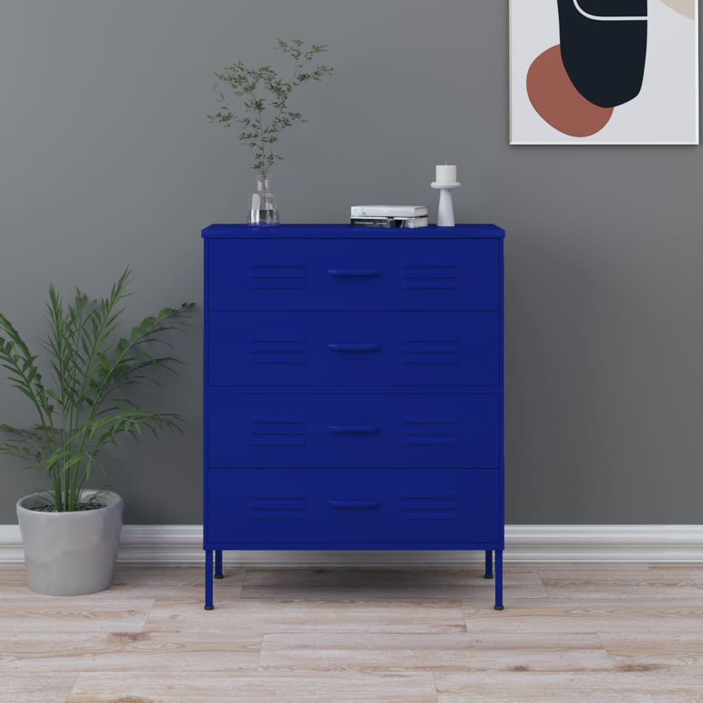 vidaXL Chest Of Drawer | Navy Blue | Steel | Medium | Levelers