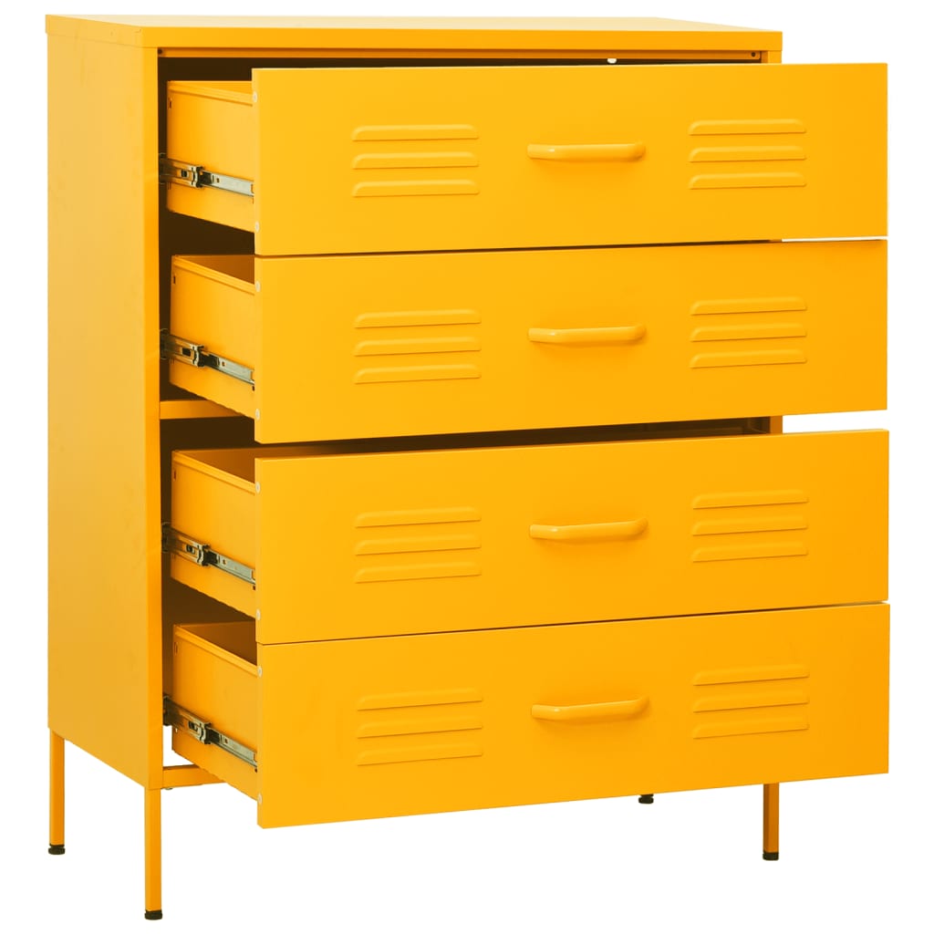 vidaXL Chest of Drawer | Mustard Yellow | Steel | Medium | Levelers