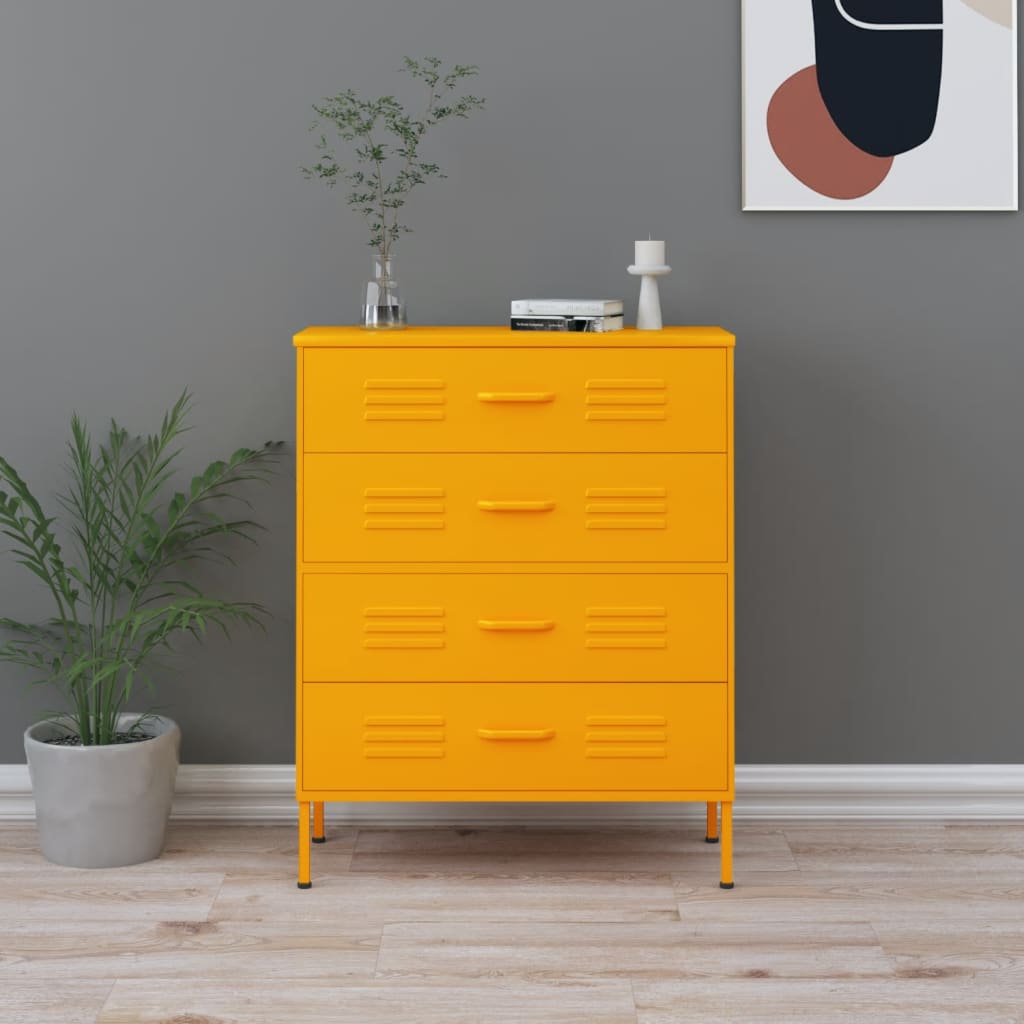 vidaXL Chest of Drawer | Mustard Yellow | Steel | Medium | Levelers