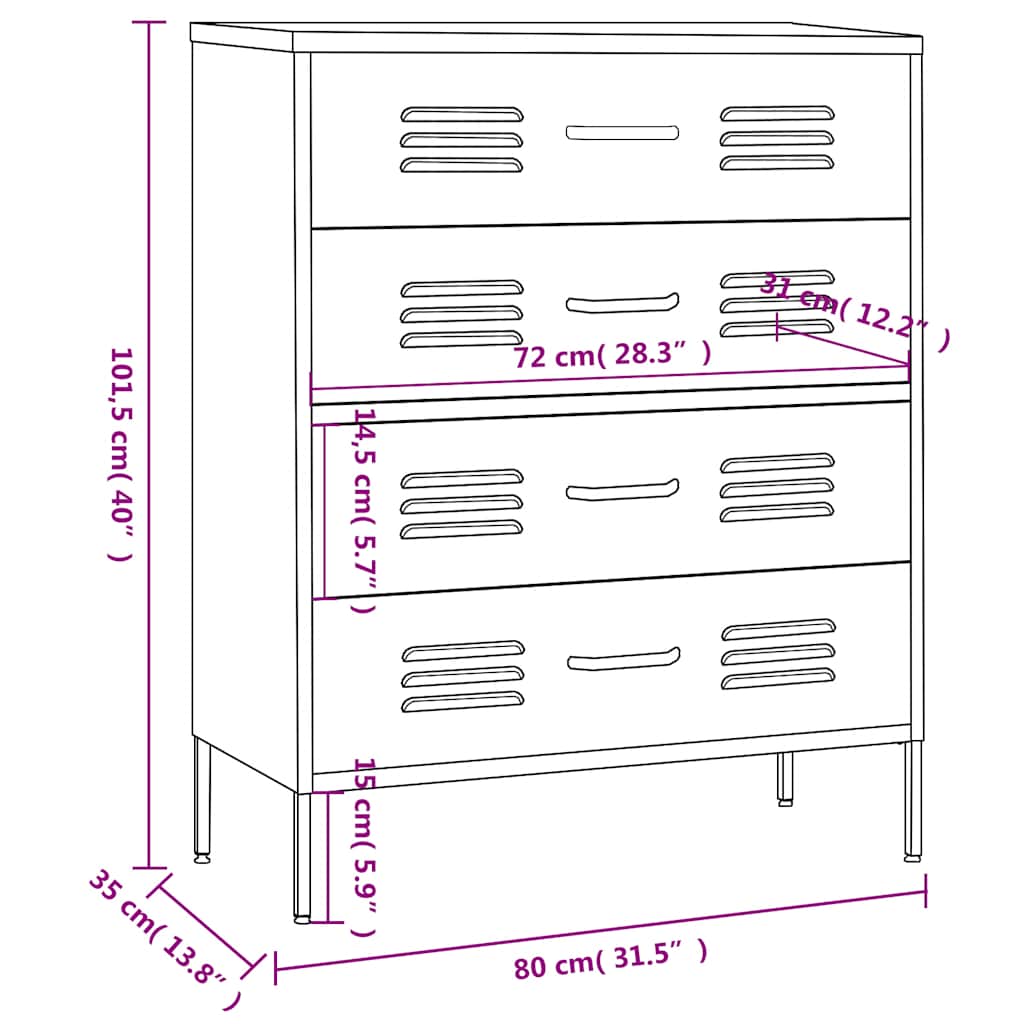 vidaXL Chest of Drawers Mint 80x35x101.5 cm Steel