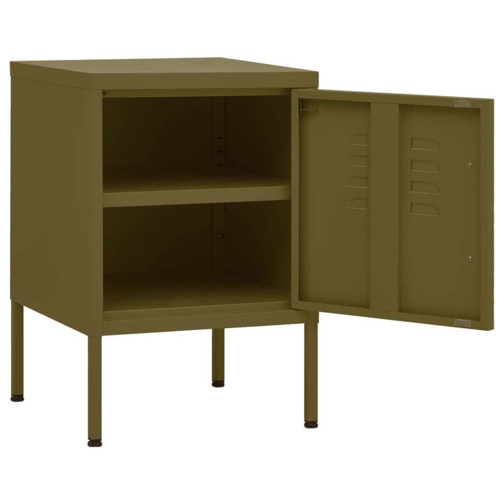 vidaXL Nightstand | Olive Green | Steel | 35 x 35 x 51 cm | Nightstand | Square