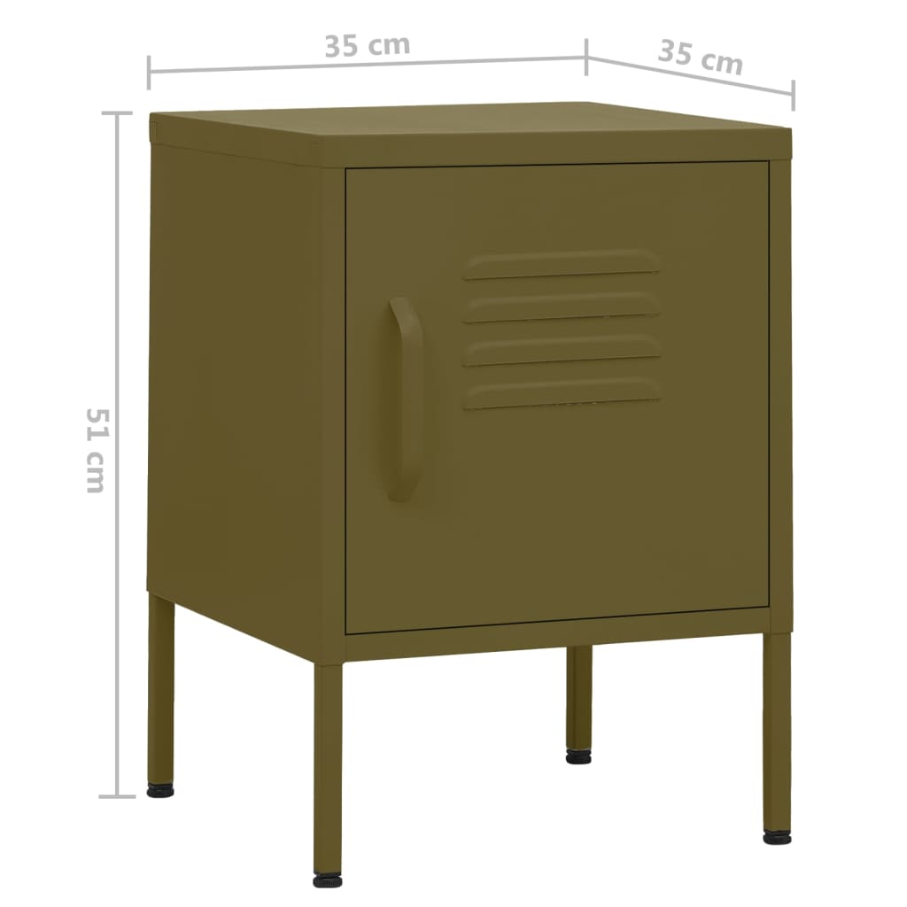 vidaXL Nightstand | Olive Green | Steel | 35 x 35 x 51 cm | Nightstand | Square