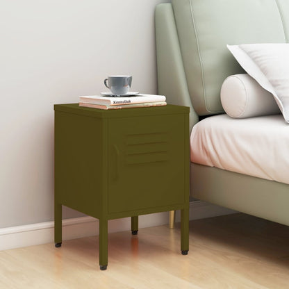 vidaXL Nightstand | Olive Green | Steel | 35 x 35 x 51 cm | Nightstand | Square